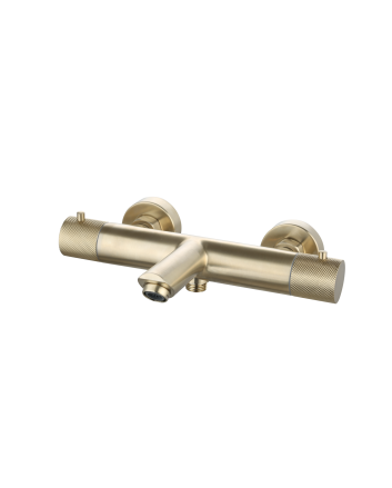 Sani DeLuxe Badmengkraan opbouw thermostatisch rond Goud Geborsteld met geribbeld knop