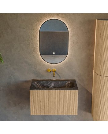 Mondiaz Kurve-Dlux 70cm badmeubel kleur Oak met 1 lade en 0 deuren. Wastafel Big small Midden zonder kraangat Lava.