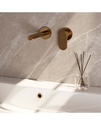 BRAUER Gold Edition inbouw wastafelmengkraan met rechte uitloop en rozetten model C1 goud geborsteld PVD
