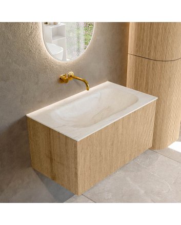 Mondiaz Kurve-Dlux 80cm badmeubel kleur Oak met 1 lade en 0 deuren. Wastafel Big small Midden zonder kraangat Ostra.