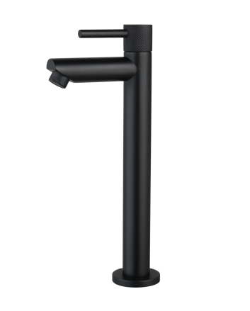 Sani DeLuxe Fonteinkraan opbouw hoog rond Mat Zwart met geribbeld knop