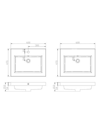 Sani DeLuxe Wastafel Trend Keramiek 60, zonder kraangat