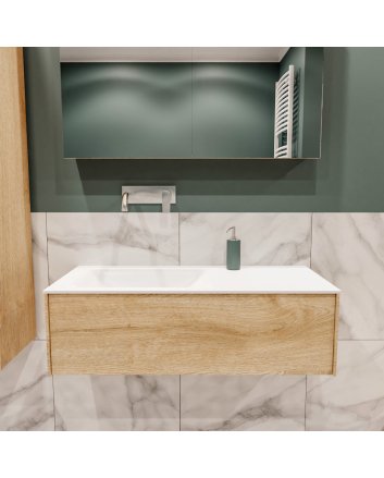 Mondiaz Lush 100 badmeubel washed oak 1 lade wastafel links geen kraangat