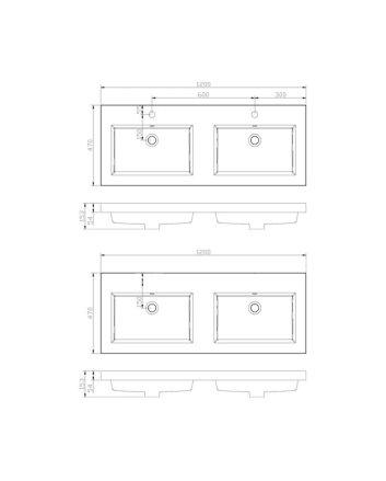 Sani DeLuxe Wastafel Trend Keramiek 120 dubbele wasbak, zonder kraangat