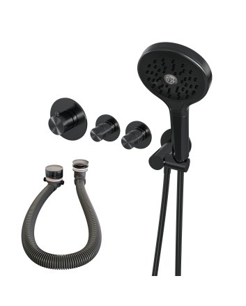 BRAUER Gunmetal Edition thermostatische inbouw badkraan SET 02 met badvulcombinatie en 3-standen handdouche en doucheslang en wandaansluitbocht gunmetal geborsteld PVD