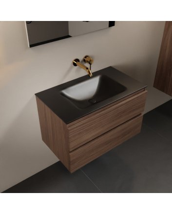 Mondiaz Aivy 80cm badmeubel Mocha, wastafel Urban solid surface midden zonder kraangat met spiegel