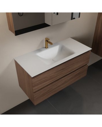 Mondiaz Aivy 100cm badmeubel Mocha, wastafel Talc solid surface midden 1 kraangat met spiegelkast