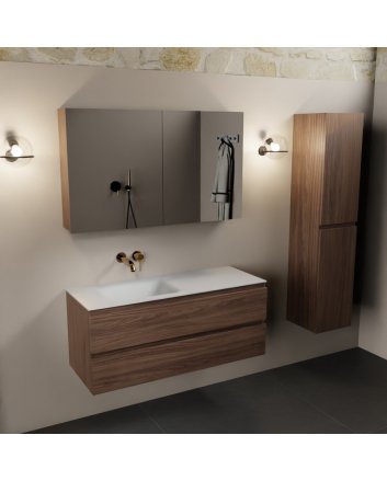 Mondiaz Aivy 120cm badmeubel Mocha, wastafel Talc solid surface links zonder kraangat met spiegelkast