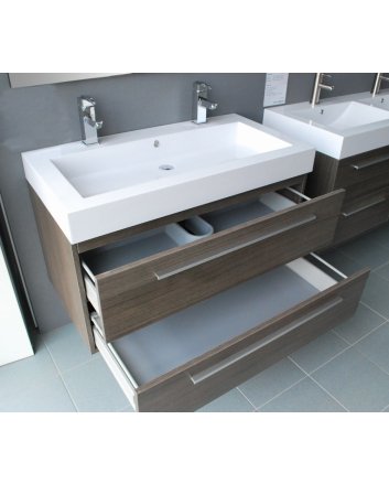 Sani DeLuxe BM badmeubelset met aluminium greep 100 Grey Oak zonder spiegel, zonder kraangat