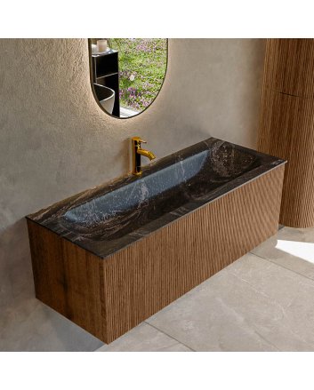 Mondiaz Kurve-Dlux 120cm badmeubel kleur Walnut met 1 lade en 0 deuren. Wastafel Big large Midden 1 kraangat Lava.