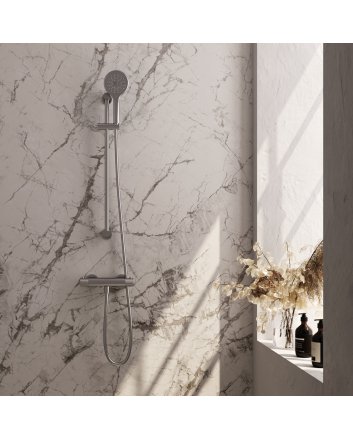 BRAUER Brushed Carving opbouw douche thermostaatkraan SET 02 met glijstang en 3-standen handdouche en doucheslang RVS geborsteld PVD