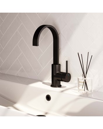 BRAUER Black Edition hoge opbouw wastafelmengkraan met draaibare platte uitloop model A mat zwart