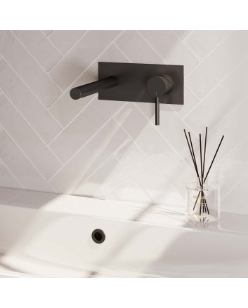 BRAUER Black Carving inbouw wastafelmengkraan met rechte uitloop en afdekplaat model A1 mat zwart