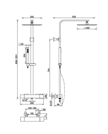 Rombo thermostatische regendoucheset opbouw chroom