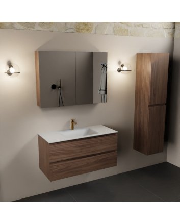 Mondiaz Aivy 100cm badmeubel Mocha, wastafel Talc solid surface midden 1 kraangat met spiegelkast