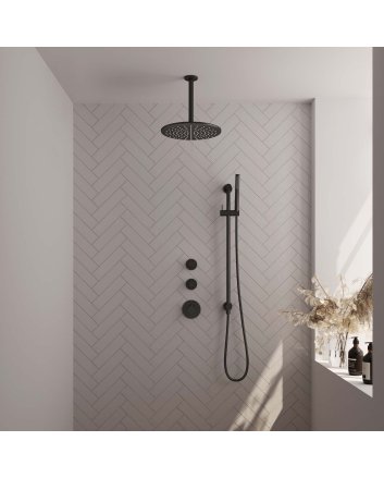 BRAUER Black Carving thermostatische inbouw regendouche SET 18 met 30 cm douchekop en plafondarm en staaf handdouche en doucheslang en geïntegreerde glijstang mat zwart