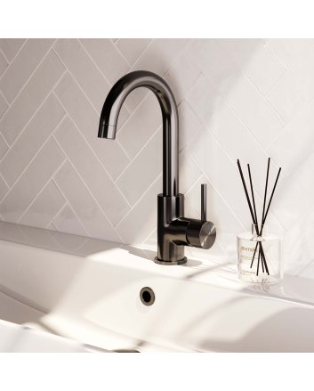 BRAUER Gunmetal Carving hoge opbouw wastafelmengkraan met draaibare ronde uitloop model A gunmetal geborsteld PVD