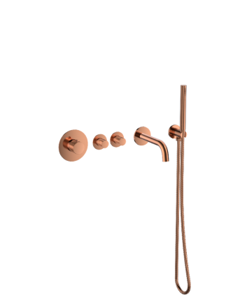Sani DeLuxe Badset inbouw deluxe met box thermostaat, muurbevestiging / doucheslang, staafhanddouche rond Brons met geribbeld knop