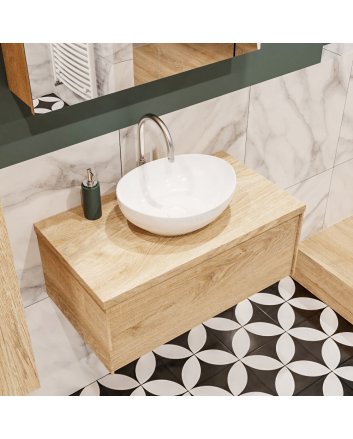 Mondiaz Lush 80 badmeubel washed oak 1 lades wastafel Barco midden 1 kraangat