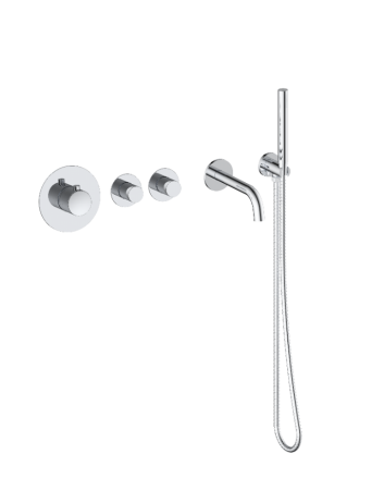 Sani DeLuxe Badset inbouw deluxe met box thermostaat, muurbevestiging / doucheslang, staafhanddouche rond Chroom