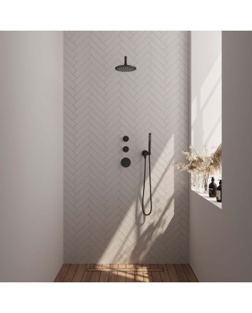 BRAUER Black Edition thermostatische inbouw regendouche SET 03 met 20 cm douchekop en gebogen muurarm en staaf handdouche en doucheslang en wandaansluitbocht mat zwart