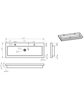 Wiesbaden Raw wastafel enkel met 2 kraangaten 120x46x5 cm hardsteen gezoet