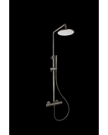 Sani DeLuxe Doucheset opbouw thermostatisch (in hoogte verstelbaar) rond Gun Metal met geribbeld knop