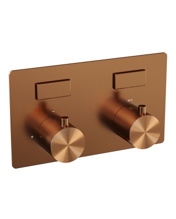 BRAUER Copper Edition thermostatische inbouw badkraan met drukknoppen SET 04 met uitloop en 3-standen handdouche en doucheslang en wandaansluitbocht koper geborsteld PVD