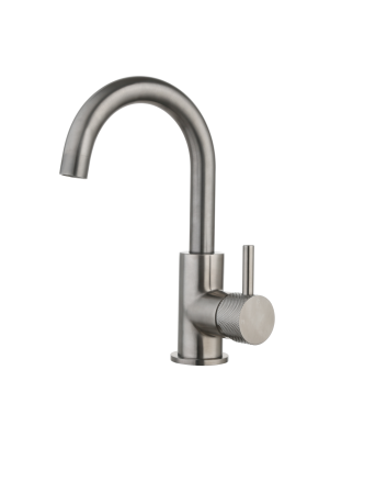 Sani DeLuxe Wastafelmengkraan opbouw Largo met draaibare uitloop Gun Metal met geribbeld knop