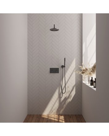 BRAUER Gunmetal Carving thermostatische inbouw regendouche met drukknoppen SET 51 met 20 cm douchekop en gebogen muurarm en staaf handdouche en doucheslang en wandaansluitbocht gunmetal geborsteld PVD