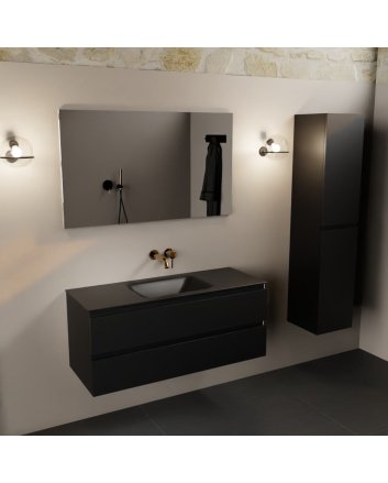 Mondiaz Aivy 120cm badmeubel Urban, wastafel Urban solid surface midden zonder kraangat met spiegel