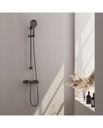BRAUER Gunmetal Edition opbouw douche thermostaatkraan SET 02 met glijstang en 3-standen handdouche en doucheslang gunmetal geborsteld PVD
