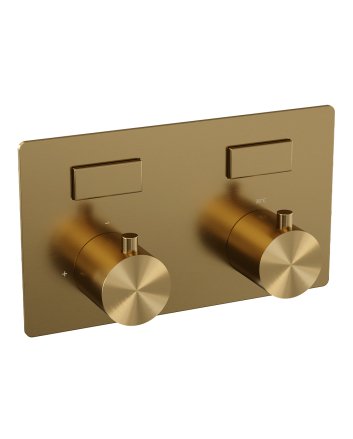 BRAUER Gold Edition thermostatische inbouw badkraan met drukknoppen SET 03 met badvulcombinatie en staaf handdouche en doucheslang en wandaansluitbocht goud geborsteld PVD