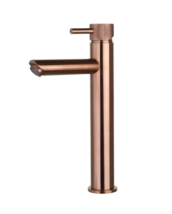 Sani DeLuxe Wastafelmengkraan opbouw hoog rond Brons met geribbeld knop