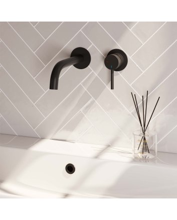 BRAUER Black Edition inbouw wastafelmengkraan met gebogen uitloop en rozetten model A1 mat zwart