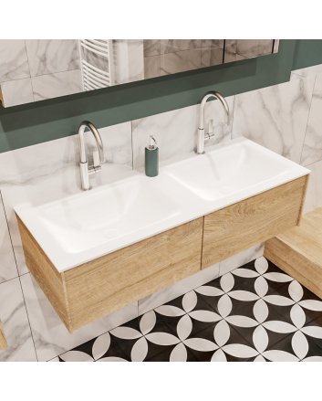 Mondiaz Lush 120 badmeubel washed oak 2 lades wastafel dubbel 2 kraangaten