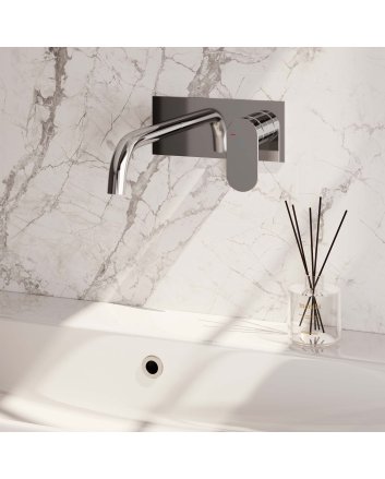 BRAUER Chrome Edition inbouw wastafelmengkraan met gebogen uitloop en afdekplaat model C1 chroom