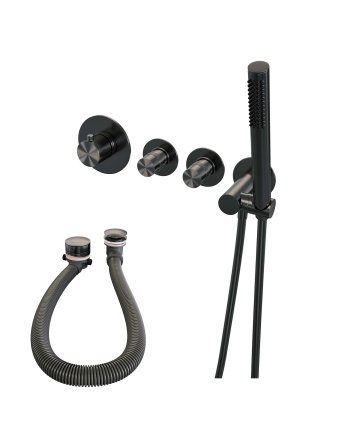 BRAUER Gunmetal Edition thermostatische inbouw badkraan SET 01 met badvulcombinatie en staaf handdouche en doucheslang en wandaansluitbocht gunmetal geborsteld PVD