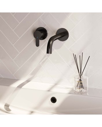 BRAUER Black Edition inbouw wastafelmengkraan met gebogen uitloop en rozetten model D2 mat zwart