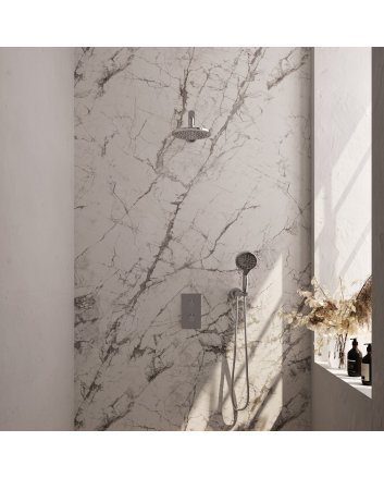 BRAUER Chrome Edition thermostatische inbouw regendouche 3-weg omstelling SET 31 met 20 cm douchekop en rechte muurarm en 3-standen handdouche en doucheslang en wandaansluitbocht chroom