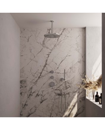 BRAUER Chrome Edition thermostatische inbouw regendouche SET 06 met 30 cm douchekop en plafondarm en staaf handdouche en doucheslang en wandaansluitbocht chroom