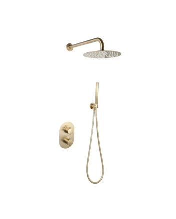 Sani DeLuxe Doucheset inbouw met box thermostaat, muurbevestiging / douchekop 25 cm rond Goud Geborsteld