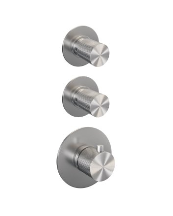 BRAUER Brushed Carving thermostatische inbouw regendouche SET 11 met 20 cm douchekop en plafondarm en 3-standen handdouche en doucheslang en wandaansluitbocht RVS geborsteld PVD