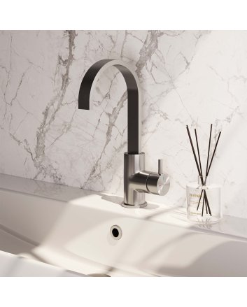 BRAUER Brushed Edition hoge opbouw wastafelmengkraan met draaibare platte uitloop model B RVS geborsteld PVD