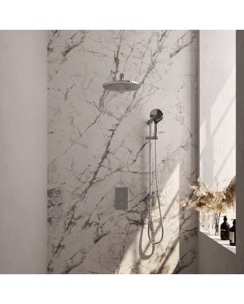 BRAUER Chrome Edition thermostatische inbouw regendouche 3-weg omstelling SET 44 met 30 cm douchekop en rechte muurarm en 3-standen handdouche en doucheslang en geïntegreerde glijstang chroom