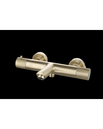 Sani DeLuxe Badmengkraan opbouw thermostatisch rond Goud Geborsteld met geribbeld knop