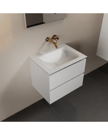Mondiaz Aivy 60cm badmeubel Talc, wastafel Talc solid surface midden zonder kraangat
