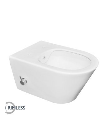Stereo wandcloset rimless met bidetkraan koudwater mat wit
