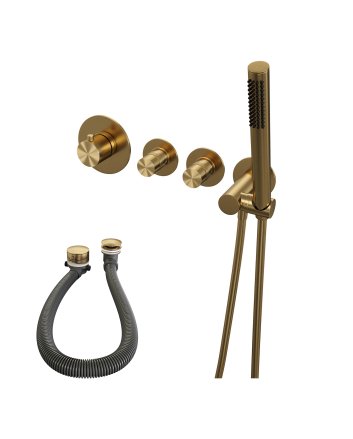 BRAUER Gold Edition thermostatische inbouw badkraan SET 01 met badvulcombinatie en staaf handdouche en doucheslang en wandaansluitbocht goud geborsteld PVD