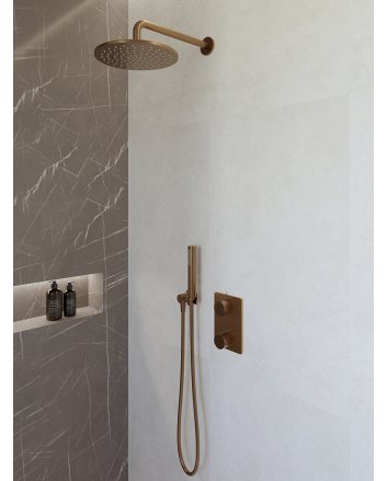 Caral inbouwthermostaat compleet met hoofddouche 25 cm en staafhanddouche geborsteld brons koper